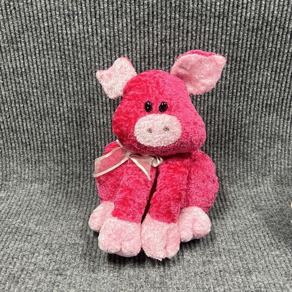 Sugar Loaf Pink‎ Pig Plush 10” Stuffed Animal Soft Toy Beanie Bottom Bow RARE - Picture 1 of 10
